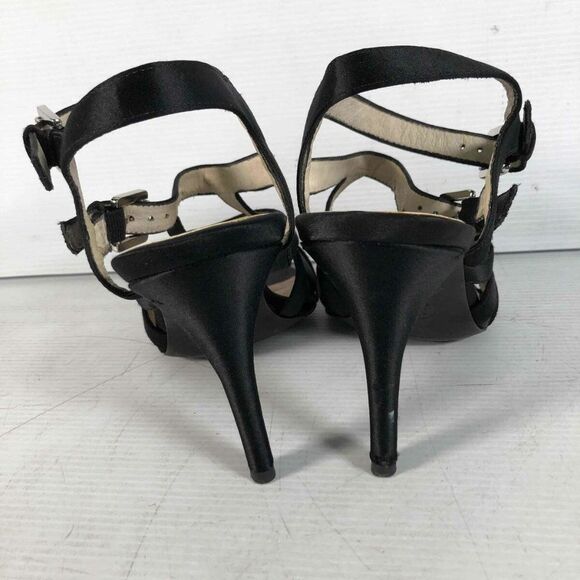 Michael Kors Black Fabric Satin Open Toe Buckle Ankle Stiletto Heel Sandals 9M - Picture 4 of 9